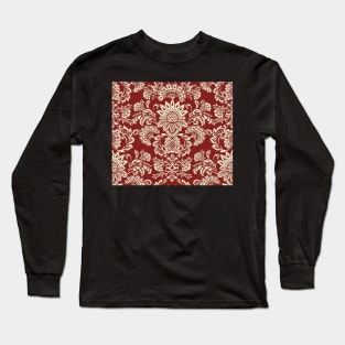 Damask Vintage Red and White Long Sleeve T-Shirt